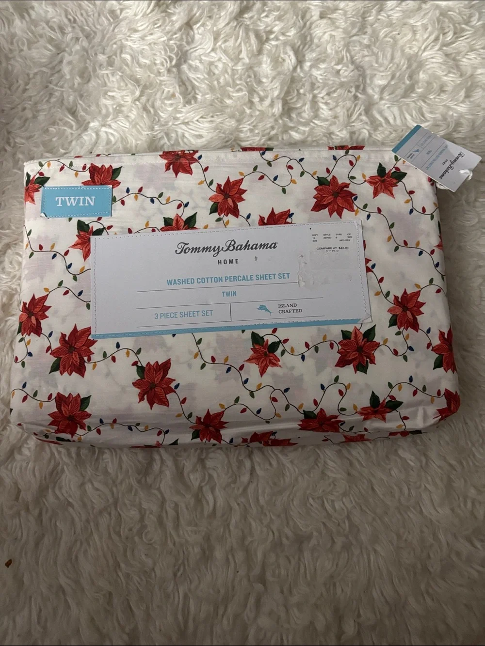 Tommy Bahama Twin-Size Red Poinsettia Cotton Christmas  Sheet Set